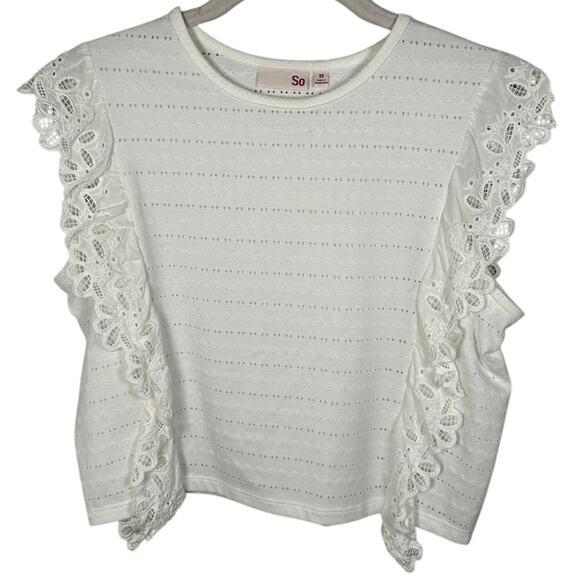 So White Cropped Eyelet Sleeveless Broderie Frill Cotton Top Women's Medium - Picture 2 of 7